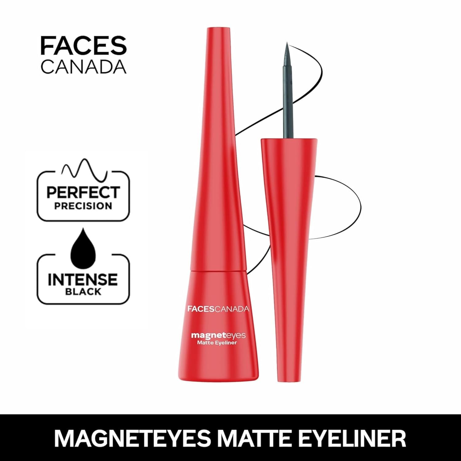 FACES CANADA Magneteyes Eyeliner – Black, 4.5ml | Intense Matte Finish | Quick Drying | 24HR Long Lasting | Fine Tip For Precise Smooth Application | Almond Oil Enriched | Waterproof | Smudgeproof