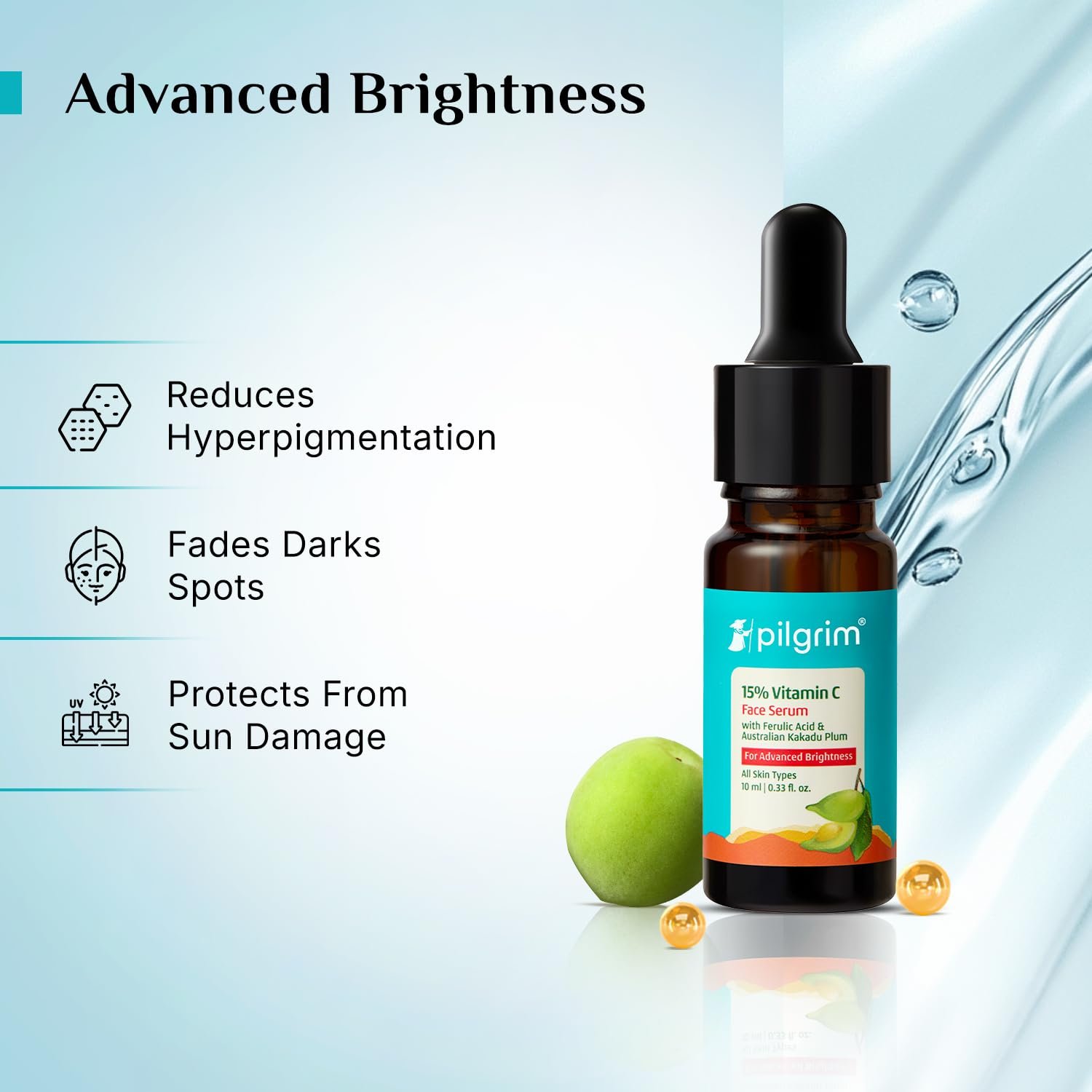 Pilgrim 15% Vitamin C Serum 10ml for Glowing Skin with Ferulic Acid & Kakadu Plum | Advanced Dark Spot Corrector, Hyperpigmentation & Brightening Face Serum | For All, Combination, Normal Skin - Image 2