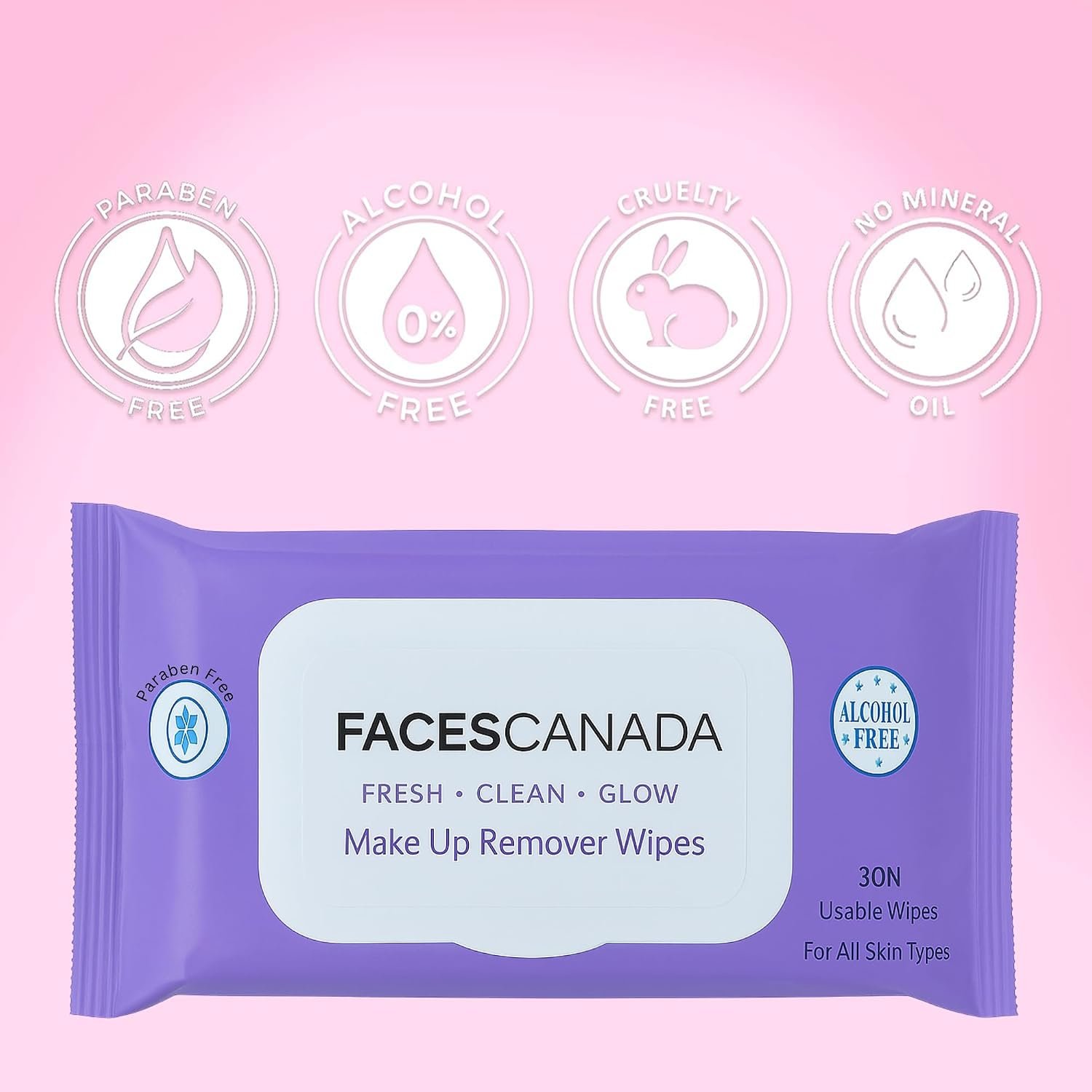FACES Fresh Clean Glow Makeup Remover Wipes (30 Count) - Image 7
