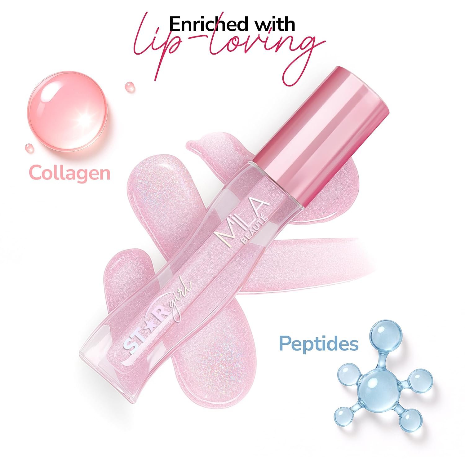 Mila Beauté Star Girl Lip Gloss | Plump Lips & High Shine with Peptides, Collagen & Micro Shimmers I Light Weight (Prism) - Image 2