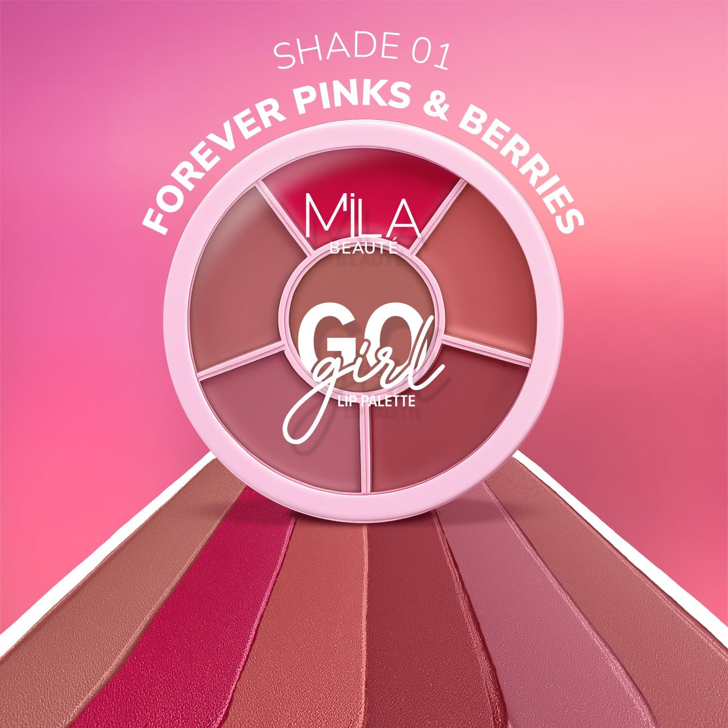 Mila Beaute Go Girl Lip Palette with 6 Pigmented Shades I Creamy Matte Finish I Hydrating Formula of Pomegranate Extract & Hyaluronic Acid I Travel Friendly Lip Palette – FOREVER PINKS & BERRIES