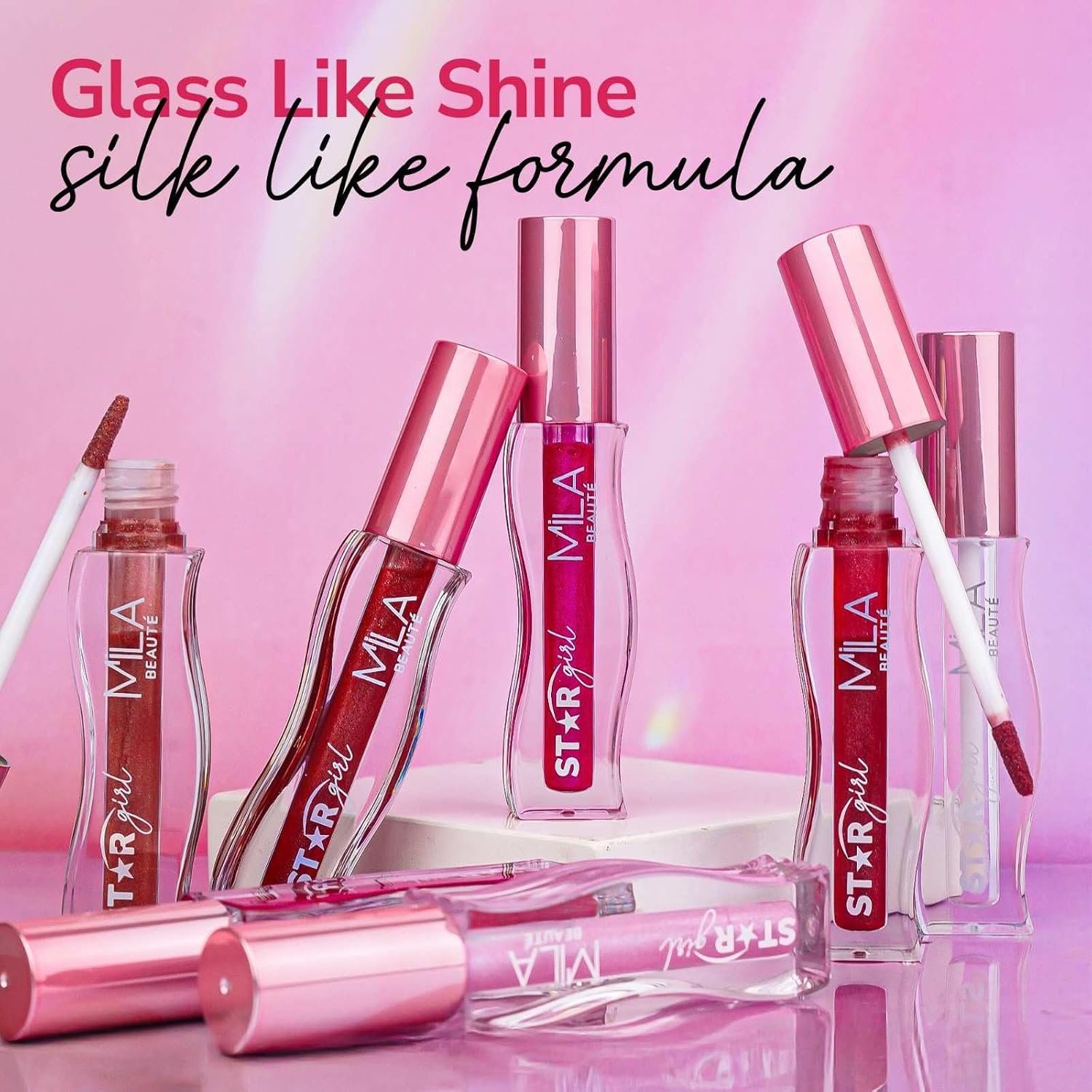 Mila Beauté Star Girl Lip Gloss | Plump Lips & High Shine with Peptides, Collagen & Micro Shimmers I Light Weight (Prism) - Image 3