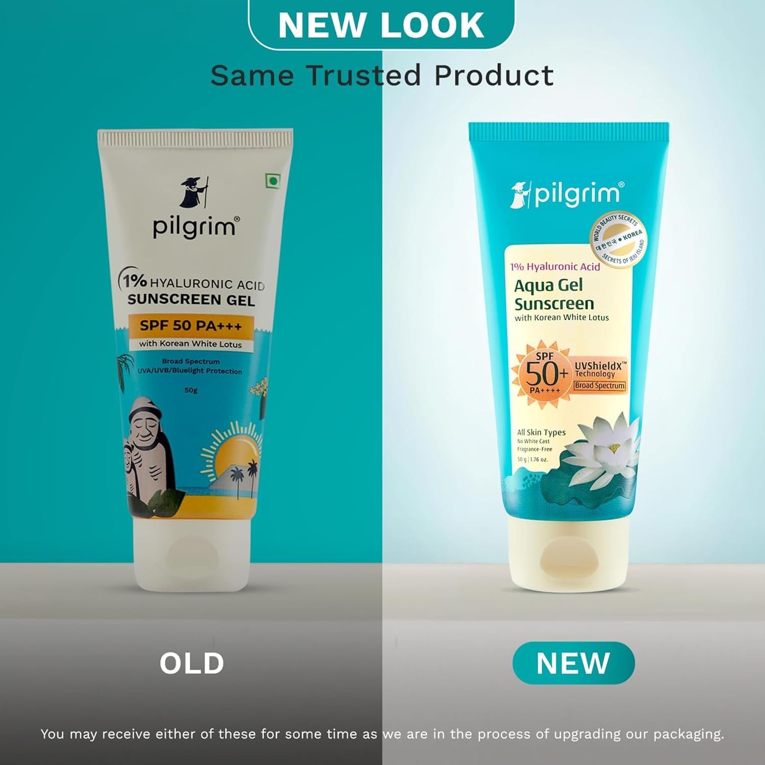 Pilgrim 1% Hyaluronic Acid Aqua Gel Sunscreen SPF 50+ PA++++ with Korean White Lotus | Lightweight Hydrating Sunscreen | Broad-Spectrum UVA & UVB Protection | No White Cast, Fragrance-Free & Non-Sticky | All Skin Types | 50 g