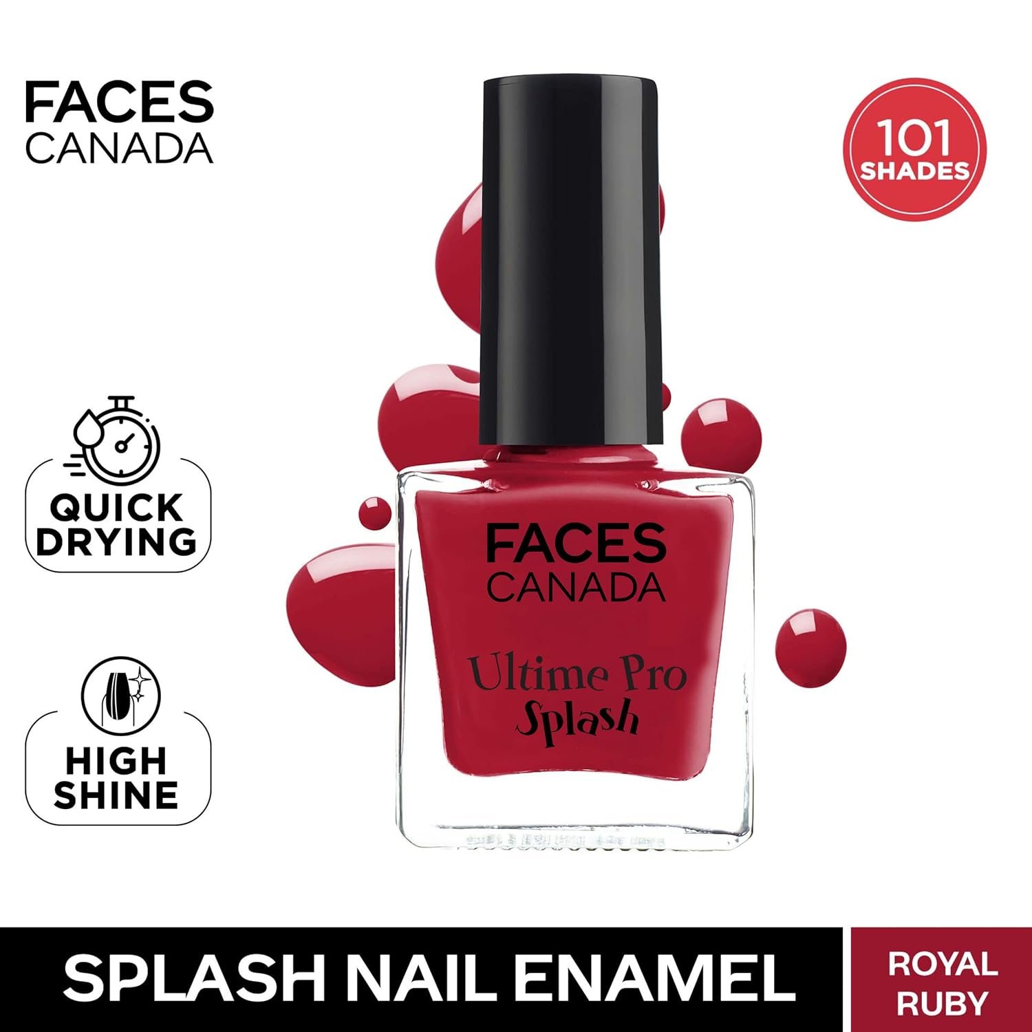 FACES CANADA Ultime Pro Splash Nail Enamel – Royal Ruby 24 | High-Shine Glossy Nail Polish | Quick-Drying & Long-Lasting Formula | Chip-Defying Finish | Smooth One-Stroke Application | 8 ml