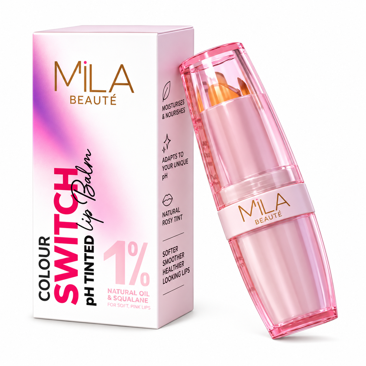Mila Beauté Colour Switch pH Lip Balm | Glossy Finish | Fuller Lip | With Squalane & Rapeseed Oil