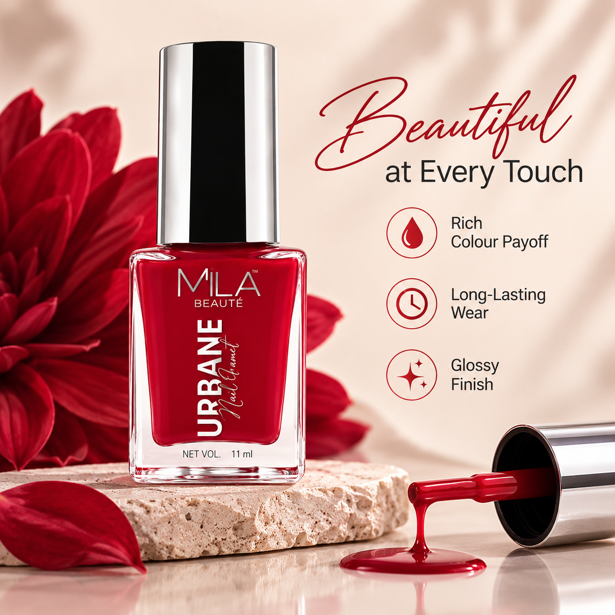 Mila Beauté Urbane Nail Paint – Intensely Pigmented Nail Colour with Avocado Oil & Vitamin E, 11 ml