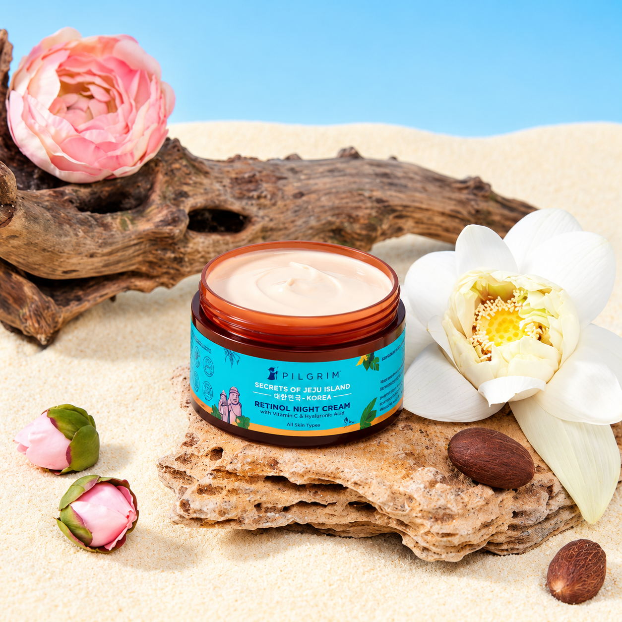 Pilgrim Korean White Lotus Tinted Day Cream SPF 50 PA+++ with Camellia & Yugdugu | Tinted Moisturizer with Broad-Spectrum Sun Protection | Hydrating Face Cream for Bright & Radiant-Looking Skin | Matte Finish | All Skin Types | 100 g