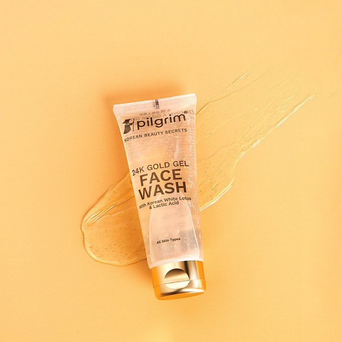 Pilgrim 24K Gold Gel Face Wash with Korean White Lotus & Lactic Acid | Gentle Face Cleanser for All Skin Types | Helps Cleanse, Refresh & Reveal Radiant-Looking Skin | Korean Beauty Secrets