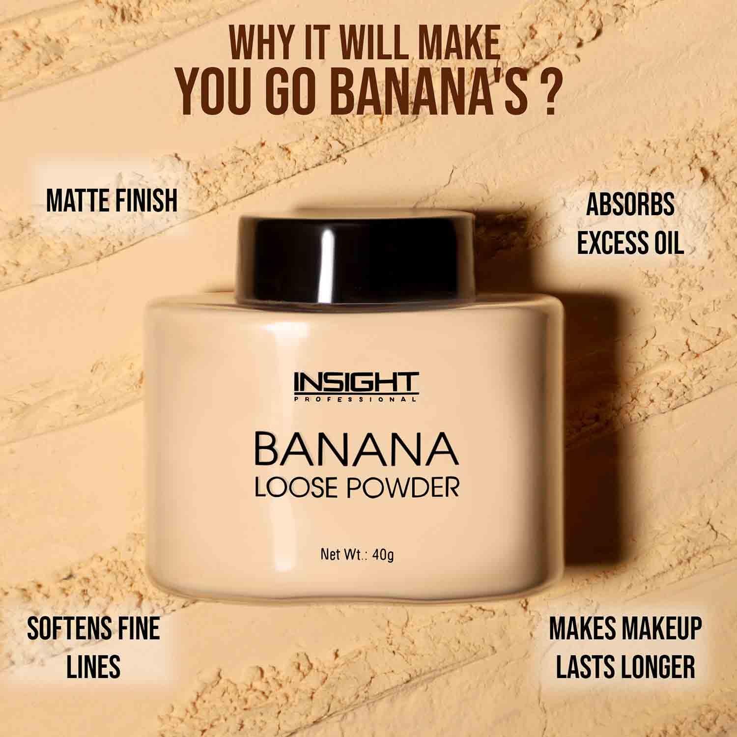 INSIGHT Banana Loose Powder 40g | Lightweight| Long-Lasting Coverage|Oil-Absorbing Finish| Reduces Shine| Suitable for All Skin Types