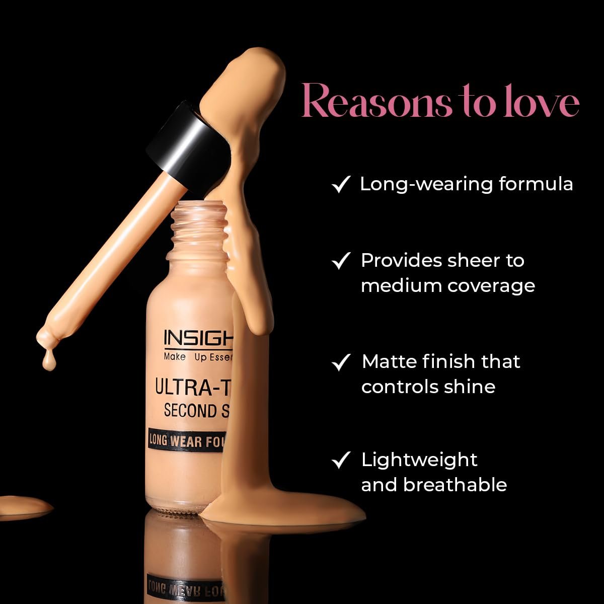 INSIGHT Cosmetics Ultra-Thin Second Skin Long Wear Foundation – Rose Beige | Lightweight Liquid Foundation | Buildable Sheer to Full Coverage | Matte Finish | Waterproof & Oil-Free Formula | SPF 15 | Silky Smooth, Natural-Looking Base | Long-Lasting Wear | 20 ml