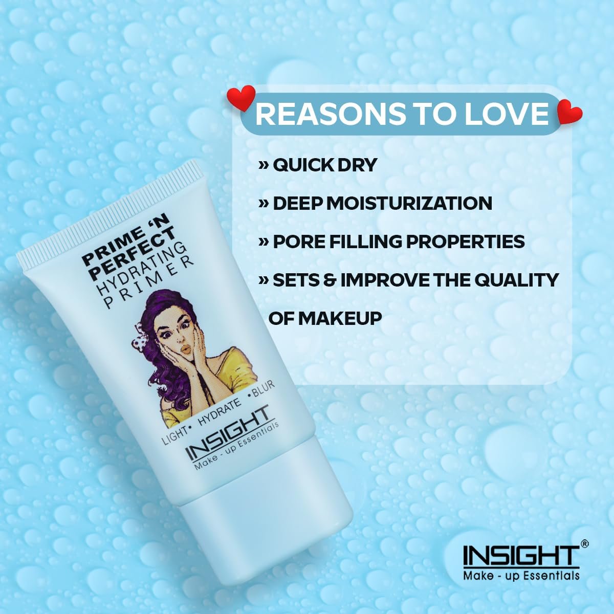INSIGHT Prime 'n Perfect Hydrating Primer 10 ml |Featherlight Formula, Intense Hydration|Minimizes Pores, Smooths & Refines Skin | Shine Control, Advanced Moisture Lock Technology |Ideal for All Skin Types - Image 2